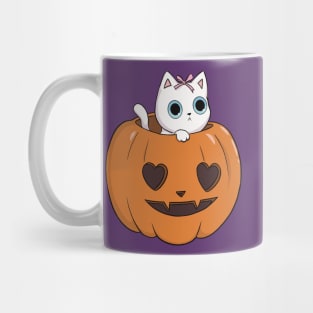 orange pumpkin white cat heart halloween coquette dollette Mug